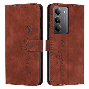 For Realme C75 / V60 Pro Skin Feel Heart Embossed Leather Phone Case with Long Lanyard(Brown)