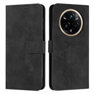 For Realme 14 Pro Skin Feel Heart Embossed Leather Phone Case with Long Lanyard(Black)