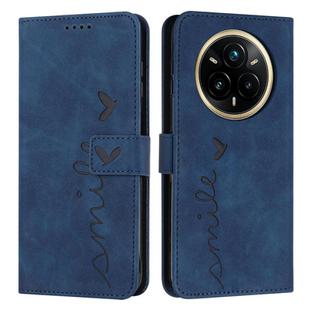 For Realme 14 Pro Skin Feel Heart Embossed Leather Phone Case with Long Lanyard(Blue)