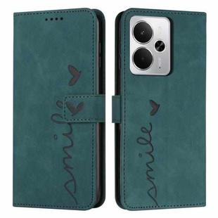 For Realme 14 / P3 5G / 14T 5G Skin Feel Heart Embossed Leather Phone Case with Long Lanyard(Green)