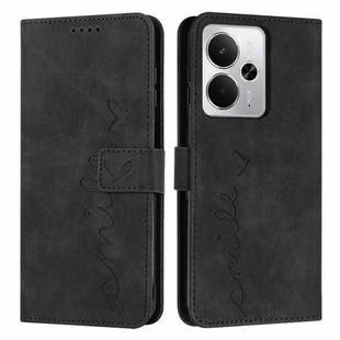 For Realme 14 / P3 5G / 14T 5G Skin Feel Heart Embossed Leather Phone Case with Long Lanyard(Black)