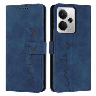 For Realme 14 / P3 5G / 14T 5G Skin Feel Heart Embossed Leather Phone Case with Long Lanyard(Blue)