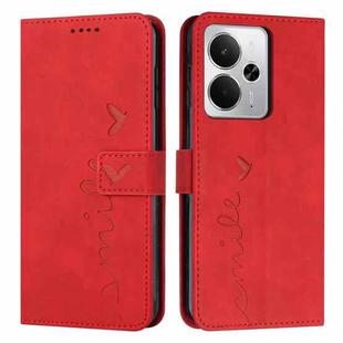For Realme 14 / P3 5G / 14T 5G Skin Feel Heart Embossed Leather Phone Case with Long Lanyard(Red)