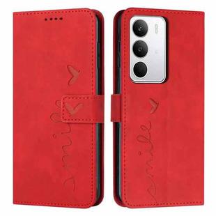 For Realme C71 4G Skin Feel Heart Embossed Leather Phone Case with Long Lanyard(Red)