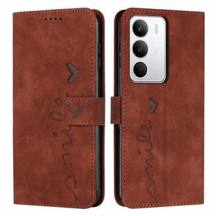 For Realme C71 4G Skin Feel Heart Embossed Leather Phone Case with Long Lanyard(Brown)