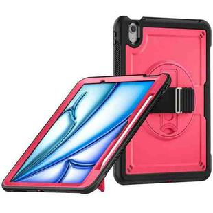 For iPad Air 11 2024 Honeycomb Hand Grip Turntable Stand Tablet Case(Rose Red)