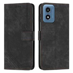 For Motorola Moto G04/G24 Skin Feel Stripe Pattern Leather Phone Case with Long Lanyard(Black)