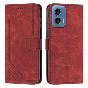 For Motorola Moto G34 5G Skin Feel Stripe Pattern Leather Phone Case with Long Lanyard(Red)