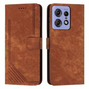 For Motorola Edge 50 Fusion Skin Feel Stripe Pattern Leather Phone Case with Long Lanyard(Brown)