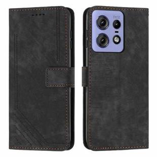 For Motorola Edge 50 Fusion Skin Feel Stripe Pattern Leather Phone Case with Long Lanyard(Black)