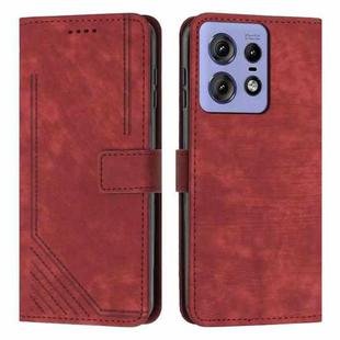 For Motorola Edge 50 Pro Skin Feel Stripe Pattern Leather Phone Case with Long Lanyard(Red)