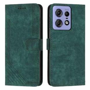 For Motorola Edge 50 Pro Skin Feel Stripe Pattern Leather Phone Case with Long Lanyard(Green)