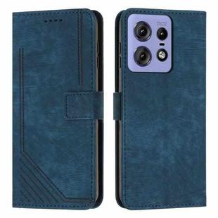 For Motorola Edge 50 Pro Skin Feel Stripe Pattern Leather Phone Case with Long Lanyard(Blue)