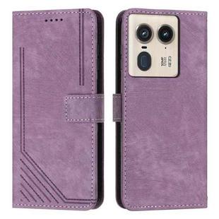 For Motorola Edge 50 Ultra Skin Feel Stripe Pattern Leather Phone Case with Long Lanyard(Purple)