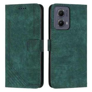 For Motorola Edge 2024 Skin Feel Stripe Pattern Leather Phone Case with Long Lanyard(Green)