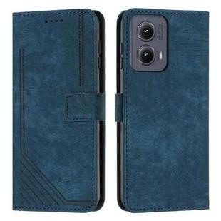 For Motorola Edge 2024 Skin Feel Stripe Pattern Leather Phone Case with Long Lanyard(Blue)