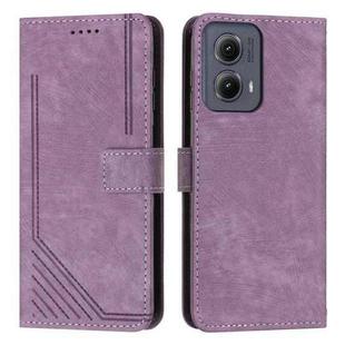 For Motorola Edge 2024 Skin Feel Stripe Pattern Leather Phone Case with Long Lanyard(Purple)