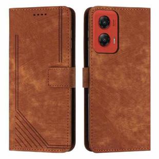 For Motorola Moto G Stylus 5G 2024 Skin Feel Stripe Pattern Leather Phone Case with Long Lanyard(Brown)