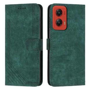 For Motorola Moto G Stylus 5G 2024 Skin Feel Stripe Pattern Leather Phone Case with Long Lanyard(Green)