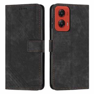 For Motorola Moto G Stylus 5G 2024 Skin Feel Stripe Pattern Leather Phone Case with Long Lanyard(Black)