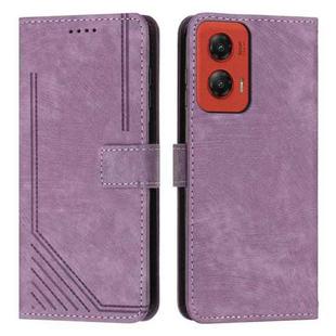 For Motorola Moto G Stylus 5G 2024 Skin Feel Stripe Pattern Leather Phone Case with Long Lanyard(Purple)