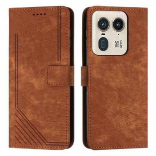 For Motorola Moto X50 Ultra Skin Feel Stripe Pattern Leather Phone Case with Long Lanyard(Brown)