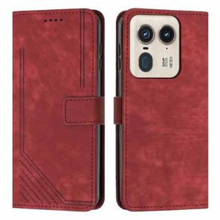 For Motorola Moto X50 Ultra Skin Feel Stripe Pattern Leather Phone Case with Long Lanyard(Red)