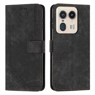For Motorola Moto X50 Ultra Skin Feel Stripe Pattern Leather Phone Case with Long Lanyard(Black)