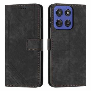 For Motorola Moto G Stylus 5G 2025 Skin Feel Stripe Pattern Leather Phone Case with Long Lanyard(Black)