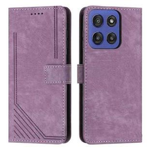 For Motorola Moto G Stylus 5G 2025 Skin Feel Stripe Pattern Leather Phone Case with Long Lanyard(Purple)