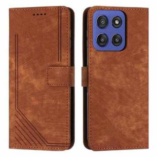 For Motorola Edge 60 Fusion Skin Feel Stripe Pattern Leather Phone Case with Long Lanyard(Brown)