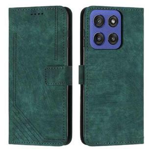 For Motorola Edge 60 Fusion Skin Feel Stripe Pattern Leather Phone Case with Long Lanyard(Green)