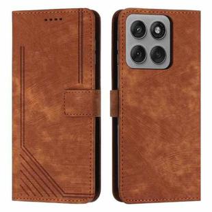 For Motorola Edge 60 Pro Skin Feel Stripe Pattern Leather Phone Case with Lanyard(Brown)
