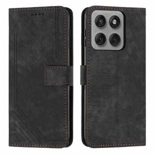 For Motorola Edge 60 Pro Skin Feel Stripe Pattern Leather Phone Case with Lanyard(Black)