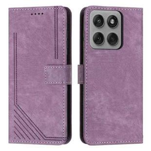 For Motorola Edge 60 Pro Skin Feel Stripe Pattern Leather Phone Case with Lanyard(Purple)