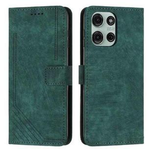 For Motorola Moto G56 5G Skin Feel Stripe Pattern Leather Phone Case with Lanyard(Green)