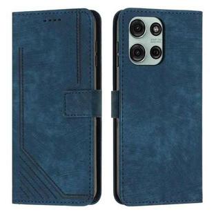 For Motorola Moto G56 5G Skin Feel Stripe Pattern Leather Phone Case with Lanyard(Blue)