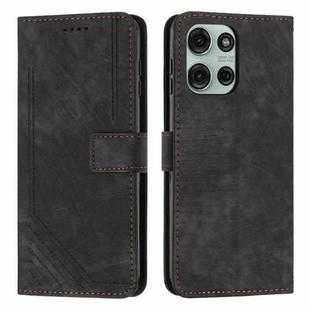 For Motorola Moto G56 5G Skin Feel Stripe Pattern Leather Phone Case with Lanyard(Black)