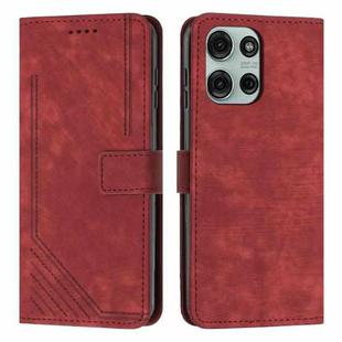 For Motorola Moto G86 5G Skin Feel Stripe Pattern Leather Phone Case with Lanyard(Red)