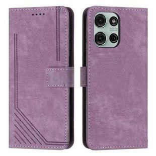 For Motorola Moto G86 5G Skin Feel Stripe Pattern Leather Phone Case with Lanyard(Purple)