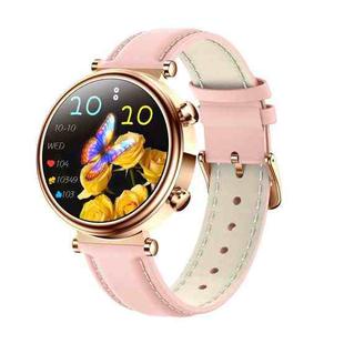 T86 Woman Health 1.27 inch Smart Watch, BT Call / Physiological Cycle / Heart Rate / Blood Pressure / Blood Glucose / SOS(Rose Gold Pink Leather)