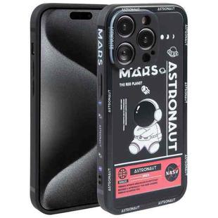 For iPhone 15 Pro Max Astronaut Pattern Silicone Straight Edge Phone Case(Mars Astronaut-Black)