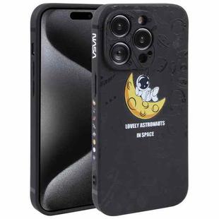 For iPhone 15 Pro Max Astronaut Pattern Silicone Straight Edge Phone Case(Lovely Astronaut-Black)