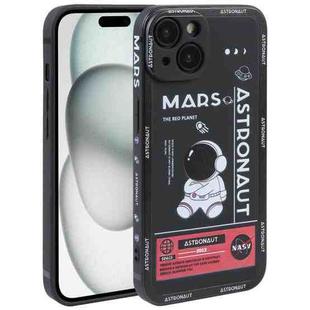 For iPhone 15 Plus Astronaut Pattern Silicone Straight Edge Phone Case(Mars Astronaut-Black)