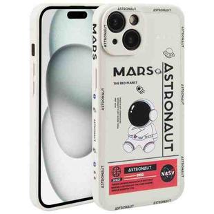 For iPhone 15 Plus Astronaut Pattern Silicone Straight Edge Phone Case(Mars Astronaut-White)