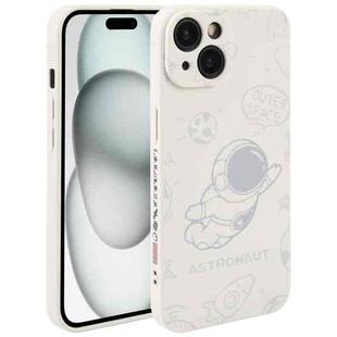 For iPhone 15 Plus Astronaut Pattern Silicone Straight Edge Phone Case(Flying Astronaut-White)