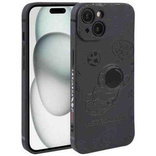 For iPhone 15 Astronaut Pattern Silicone Straight Edge Phone Case(Flying Astronaut-Black)