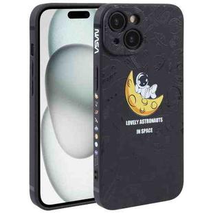 For iPhone 15 Astronaut Pattern Silicone Straight Edge Phone Case(Lovely Astronaut-Black)