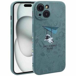 For iPhone 15 Astronaut Pattern Silicone Straight Edge Phone Case(Lovely Astronaut-Green)