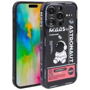 For iPhone 16 Pro Max Astronaut Pattern Silicone Straight Edge Phone Case(Mars Astronaut-Black)